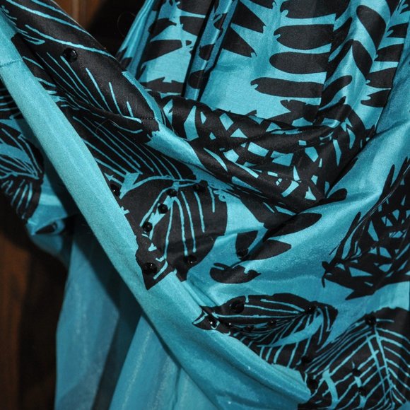 Kay Unger of New York Teal & Black Silk Dress With Black Belt - Picture 6 of 8